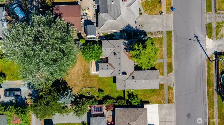 An aerial view of the property, Fowler Street on right.