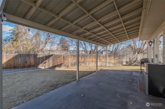 Covered porch in backyard