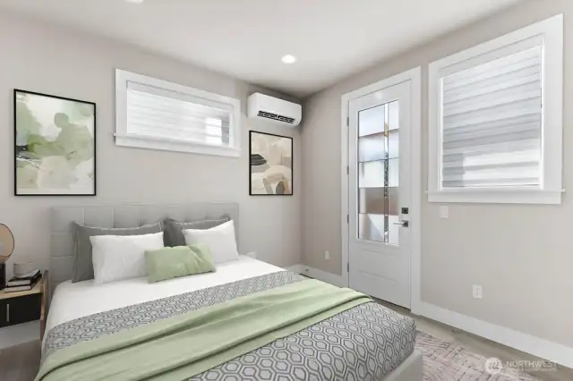 Virtual staging.  Lower level bedroom/office has its own entry door, mini split for heating and cooling (AC throughout rest of home)