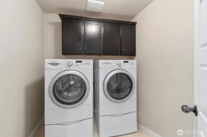 Spacious laundry room located upstairs.