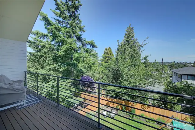Upper floor patio with views of the Cascade mountains