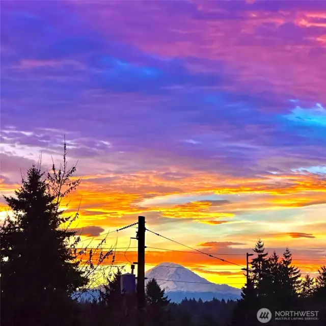 Mt Rainier at sunrise (view from stair landing) - picture taken by homeowner