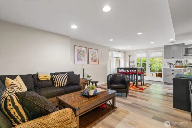 Dining room leads into family room with fireplace!