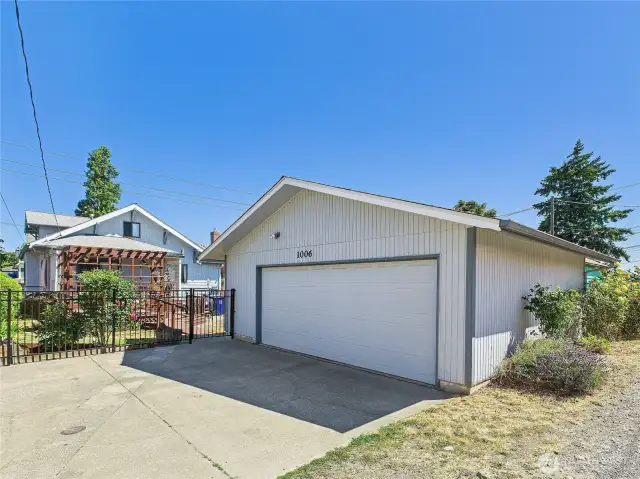 The two car garage is large and also allows for a designated workspace.