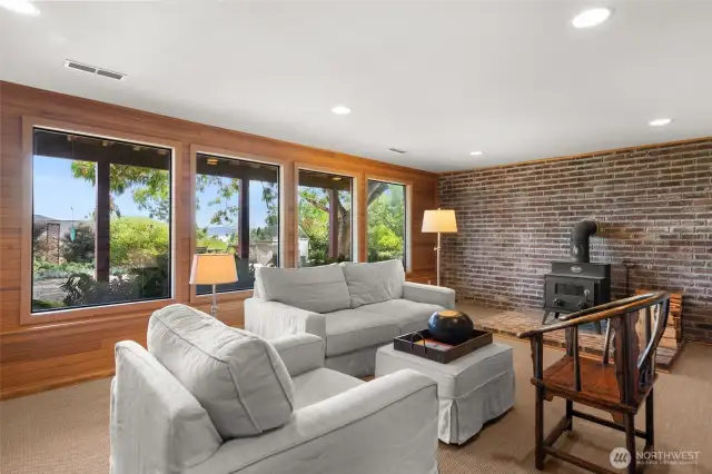 Lower level den/library with fireplace