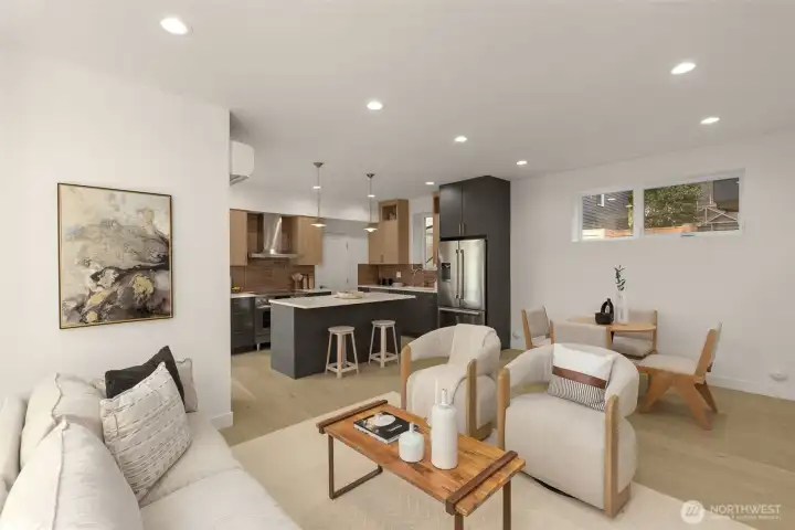 This space welcomes gathering, lounging, and everything in between.