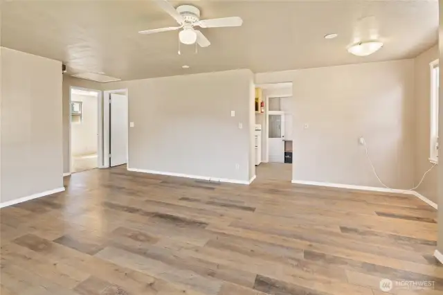 The floorplan has great flow and the large window in the living room brings in lots of natural light!