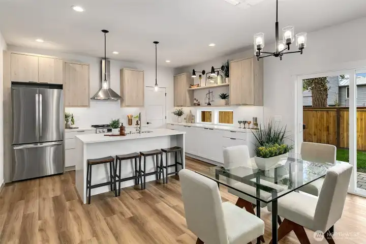 Modern kitchen with large island / counter seating