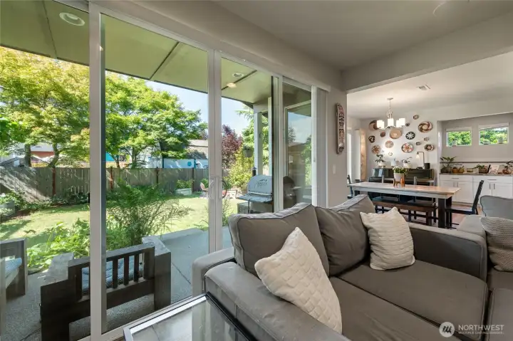 The porch is covered and there is a natural gas hookup for your grill.