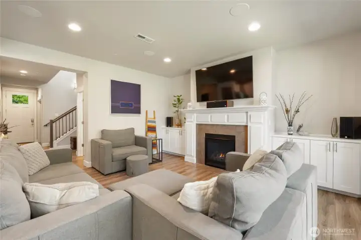 Close up view of the main living area from the vantage point of the dining area.