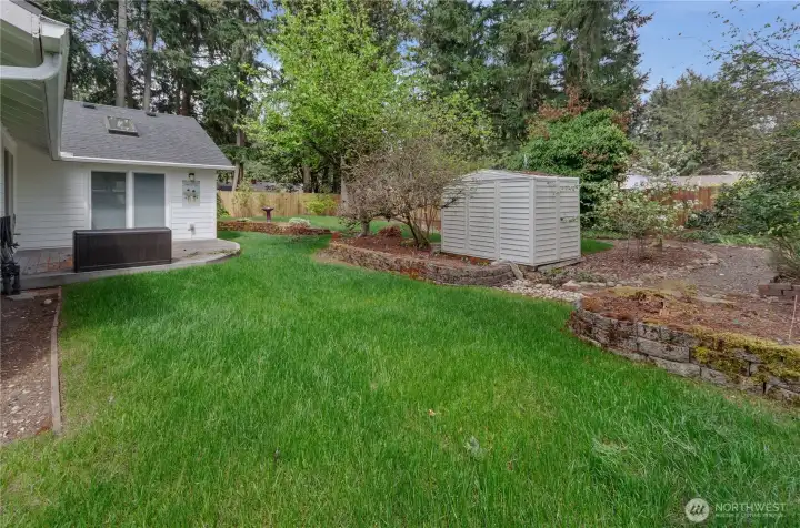 Ornamental grass and mature trees