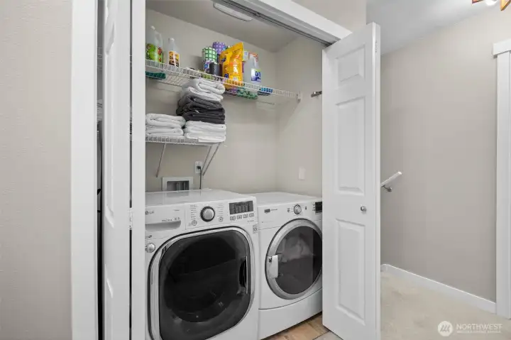 The laundry is available on the upper level off the bedrooms.