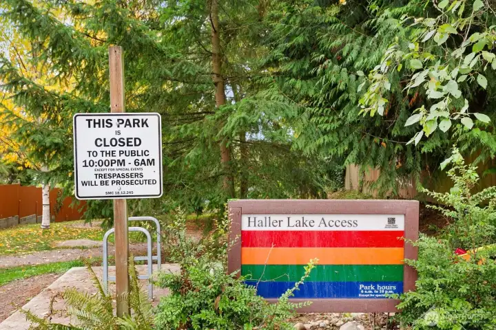 Minutes to Haller Lake with walking trails and lake access.