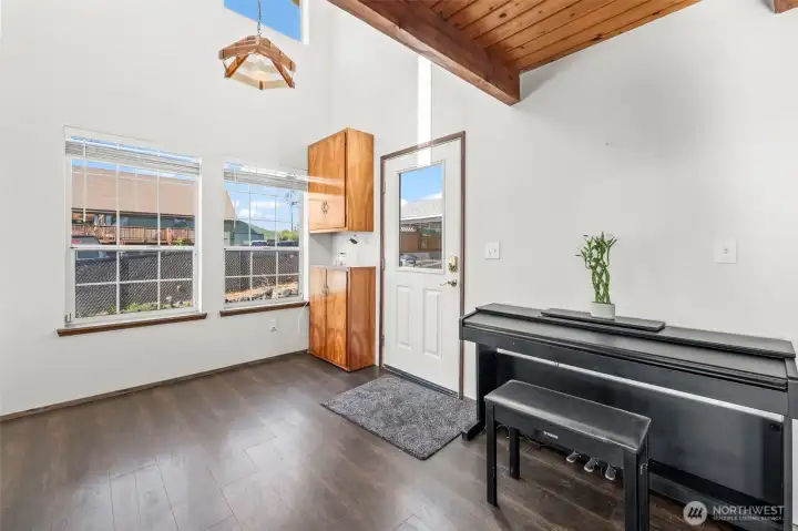 Main-floor entry creates a welcoming transition between indoor living spaces and the detached studio retreat, expanding the property’s flexible lifestyle potential. Main-floor entry creates a welcoming transition between indoor living spaces and the detached studio retreat, expanding the property’s flexible lifestyle potential.
