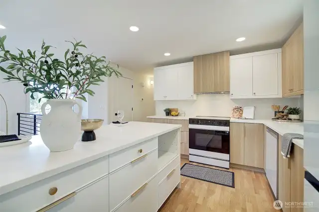 The island has space and is wired for a built in microwave.