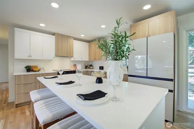 Beautiful, subtle quartz countertops.