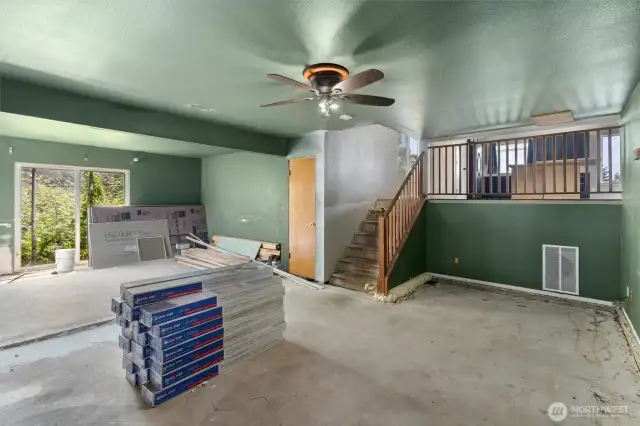 Storage closet and slider to backyard from the family room