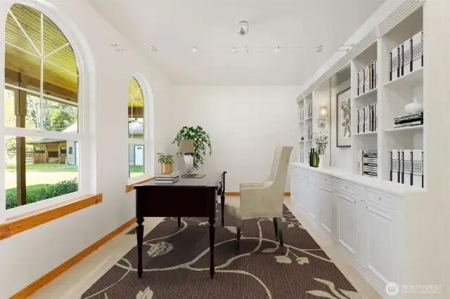 Could be a study, formal dining or ??? Virtually staged. Shelving does not exist in reality.