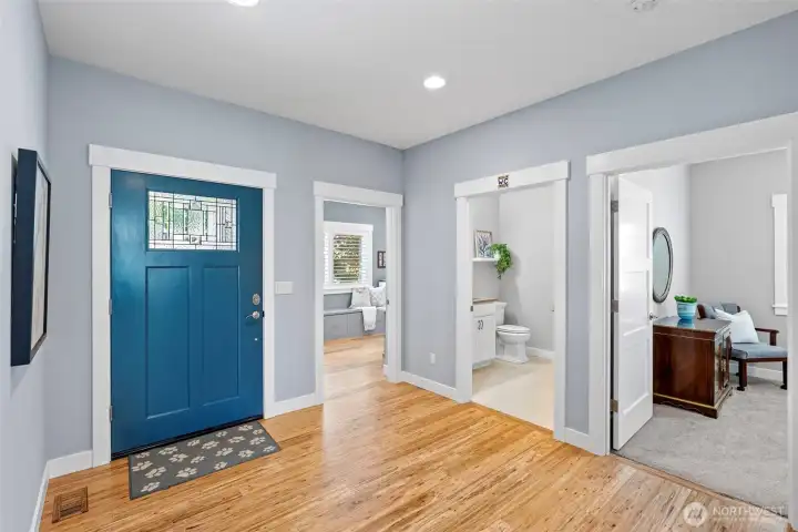 Front door and Foyer with hardwoods