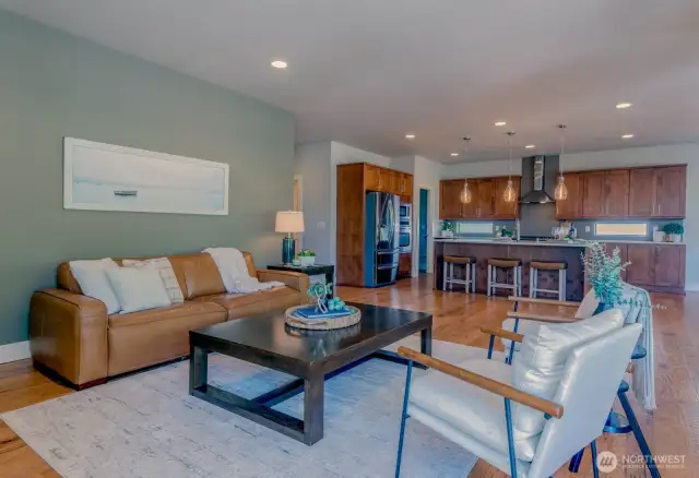 Open concept great room flows into the gourmet kitchen for entertaining and comfortable living