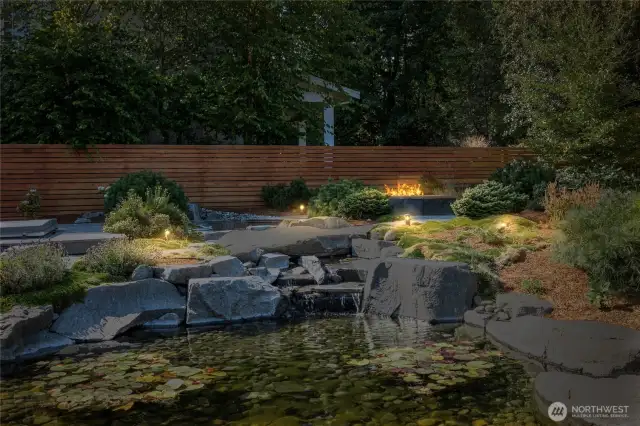 Spectacular water feature that makes this yard an oasis