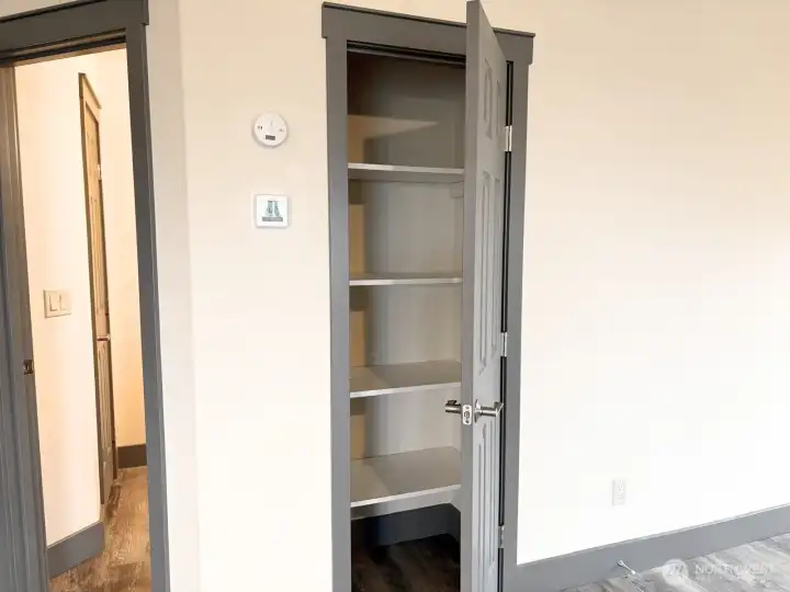 Convenient great room closet.