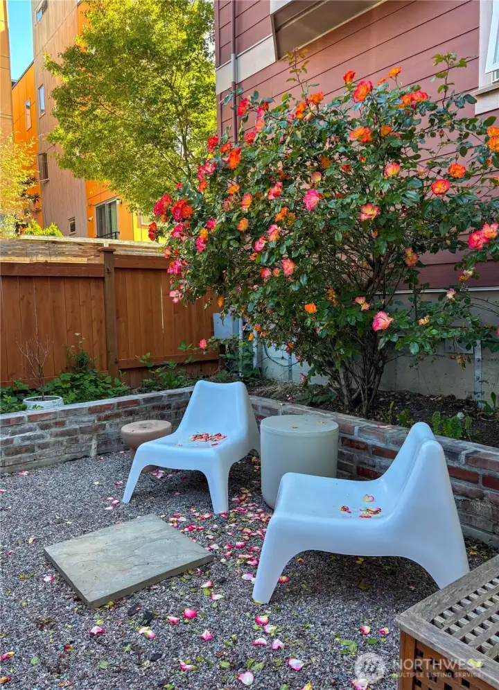 Yard that's dedicated to this unit is ideal for gardening and entertaining.