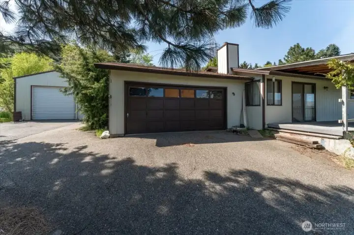 Two car garage & entrance to deck.