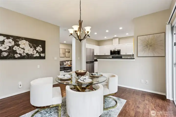 Well-lit dining space with a comfortable and welcoming feel