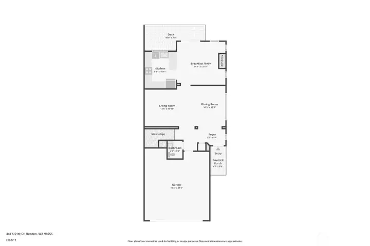 Functional main level with a defined entry and direct access to the attached garage. Open-concept living and dining areas connect to the kitchen and breakfast nook, creating a natural flow for daily use. Kitchen is positioned at the rear with sightlines into the main living space and access to the deck. A powder bath is conveniently located off the hallway.