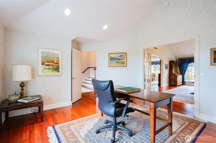 Enjoy the view of the golf course while working from your desk.