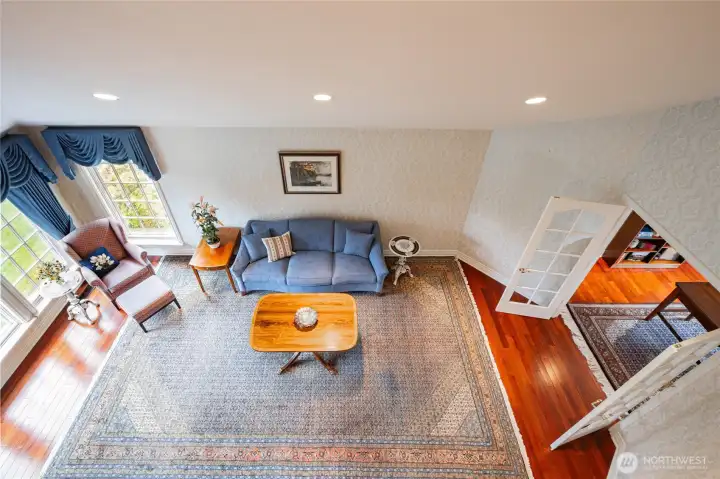 Open space above looking down onto living room
