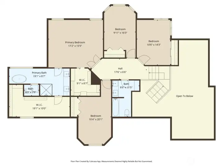 Upper level floor plan - 4 more bedrooms including huge primary with two closets