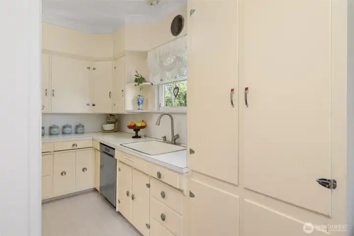 Looking into kitchen from dining room area.