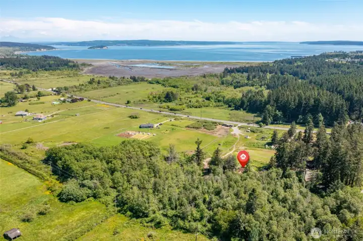 View from high above property towards Crescent Harbor.