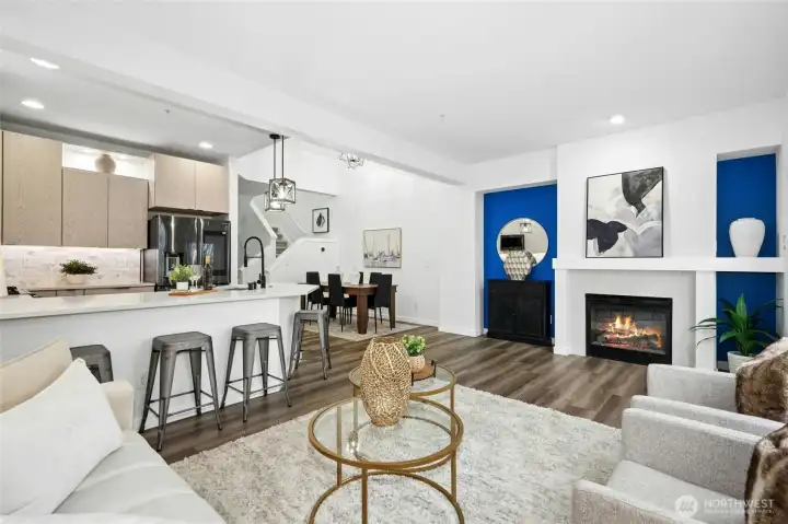 Gas fireplace ignites with a switch and adds a warm, cozy ambiance Gas fireplace ignites with a switch and adds a warm, cozy ambiance