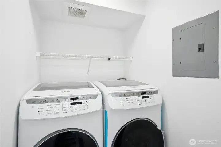 Both laundry units are washer/dryer combos and smart conroled. They stay with the house! Both laundry units are washer/dryer combos and smart conroled. They stay with the house!