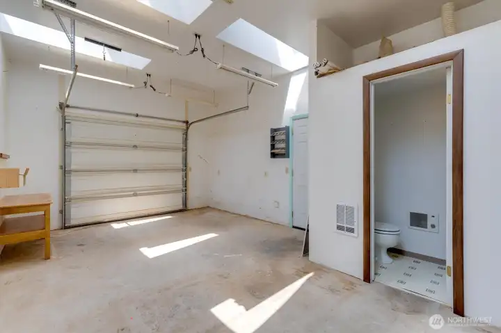 back garage with door