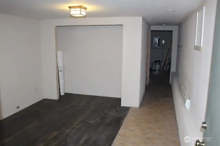 Lower level great room with closet