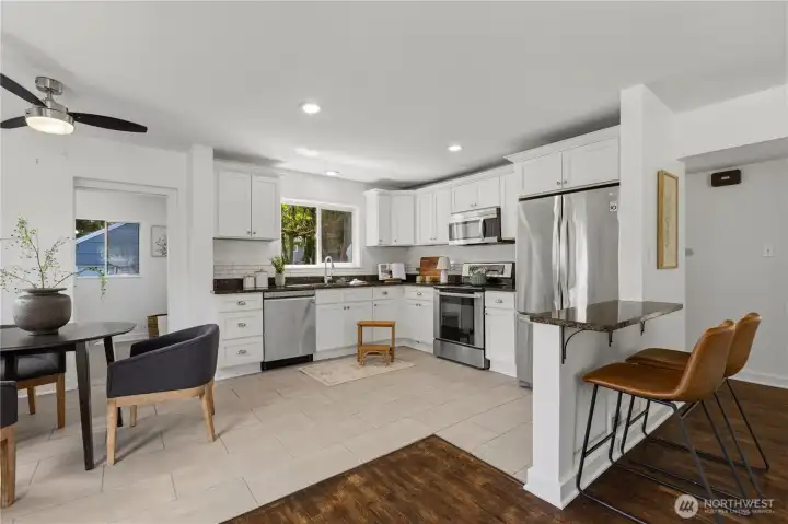 Modern kitchen, with stainless steel appliances. All of the appliances were recently deep cleaned.