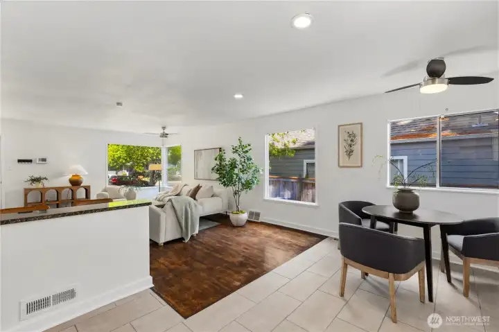 Separate dining space next to the kitchen. Ceiling fans throughout the home.