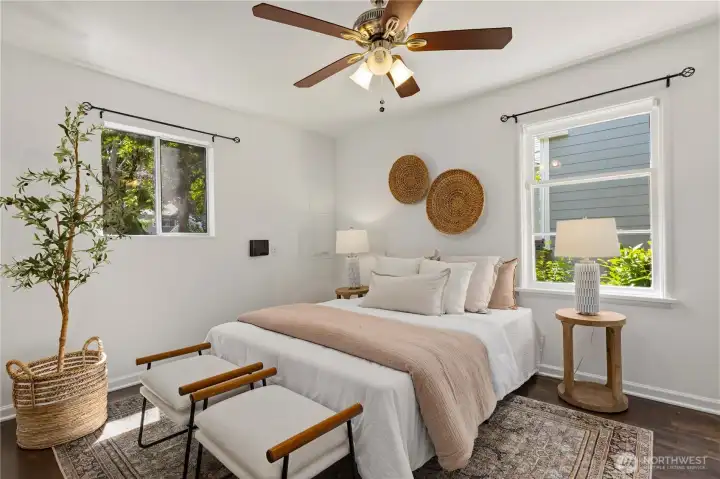 The first bedroom on the main level.