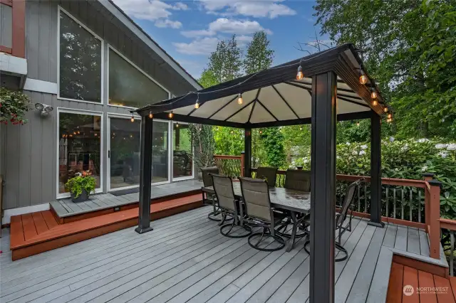 Featuring a large deck with a gazebo.