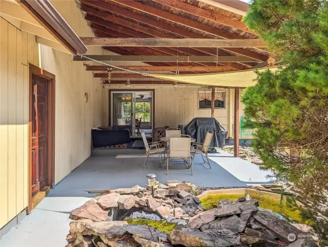 back deck, door on left leads to garage