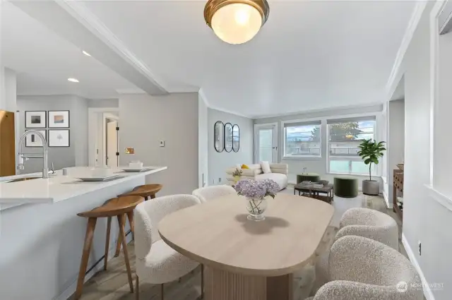 Optionally staged living and dining.