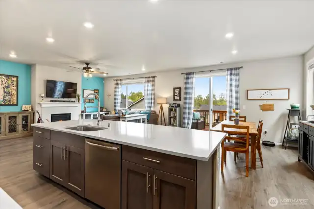 Strategically placed to enjoy the mountain views is the kitchen sink/dishwasher/island.  The entire main level living area has views of the mountains.