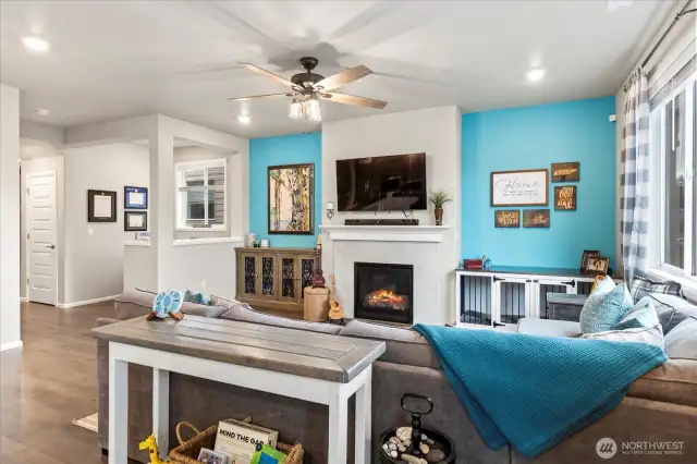 Appreciate the cozy gas fireplace.  Outlets were conveniently installed above the fireplace for easy placement of an attached TV.