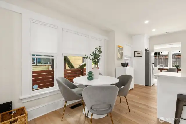 Dining area can fit different sized tables.