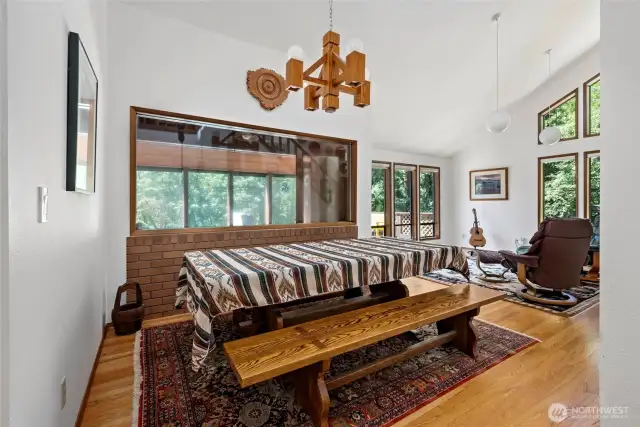 Dining area still with views over the pasture through the sunroom