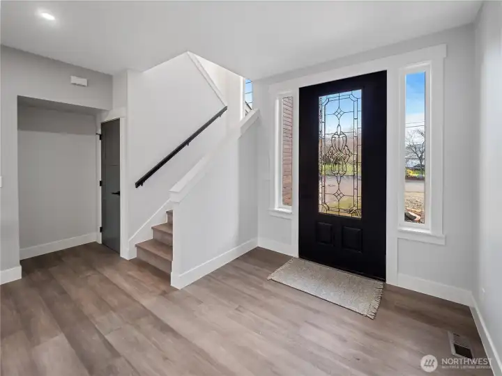 Front entry with storage closet.